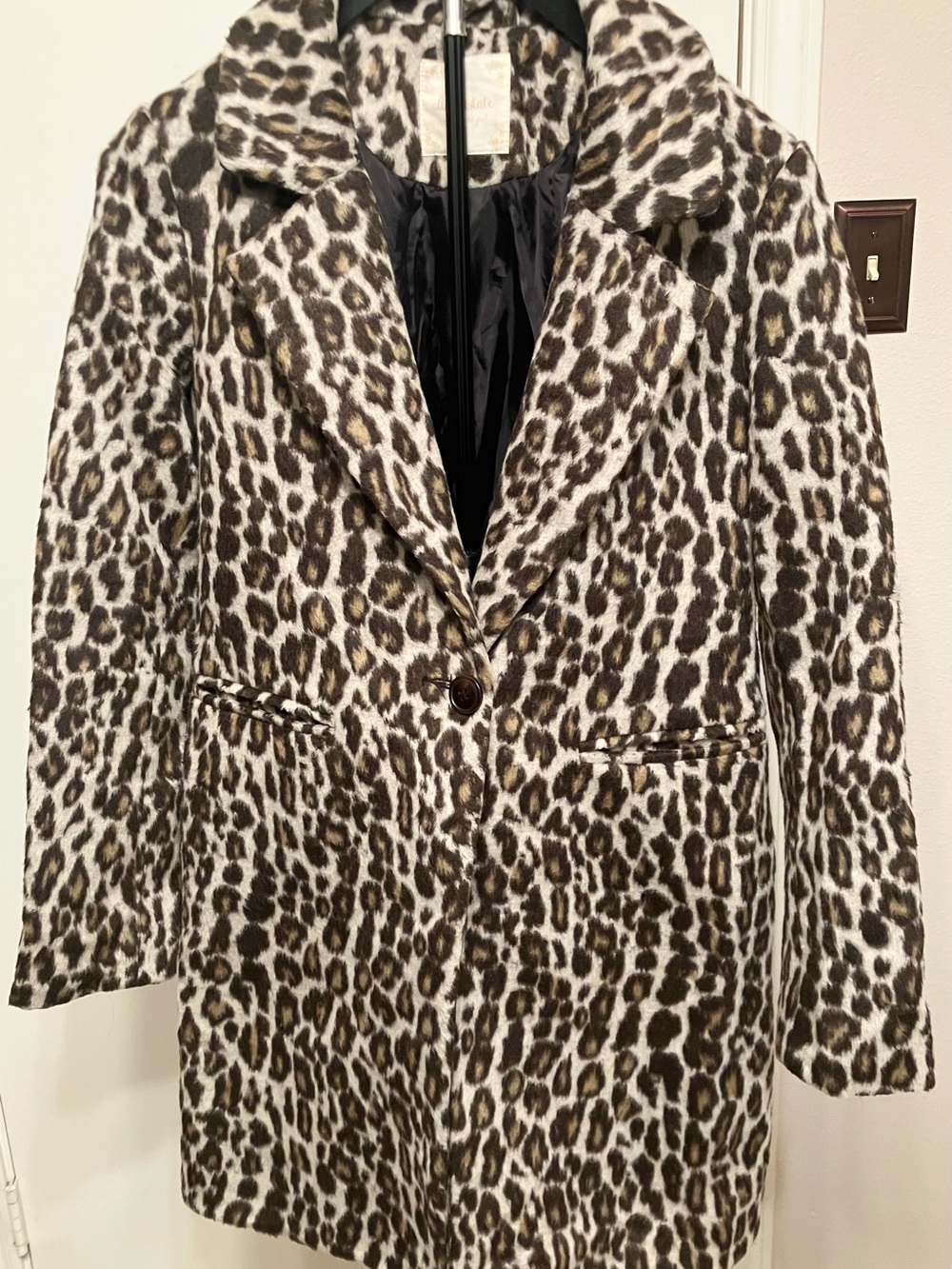 Altar'd State Leopard Print Faux Fur Car Coat/Overcoat Jacket - Size Small